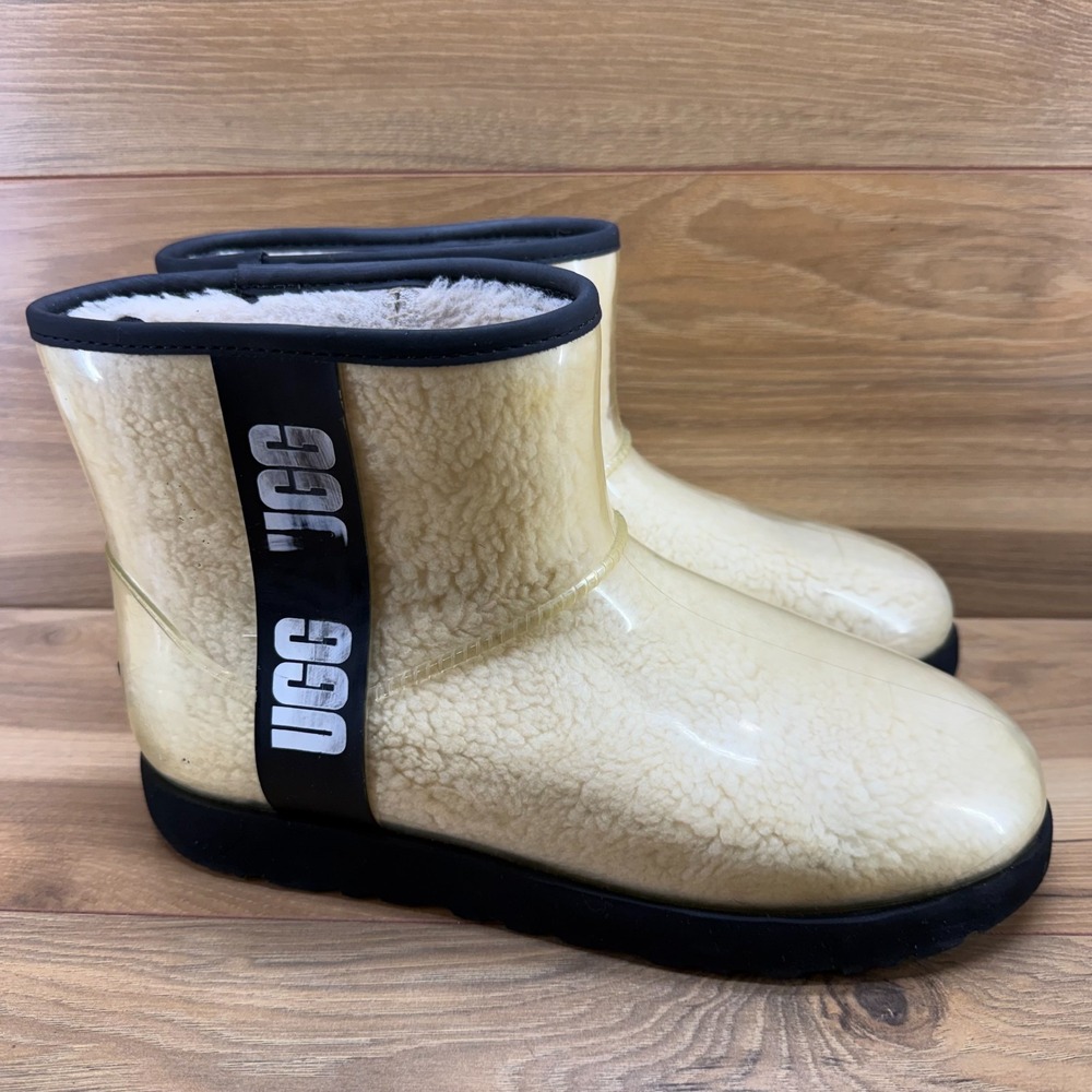 UGG Classic Clear Mini Boots Womens 11 Sherpa Shearling Fur Lined Black Jelly
